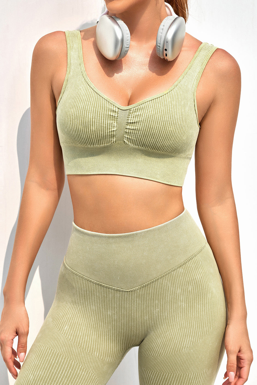 Chartreuse Ruched Sports Bra